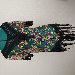 ASHA- Black sheer, floral, and crocheted ,short sleeve top